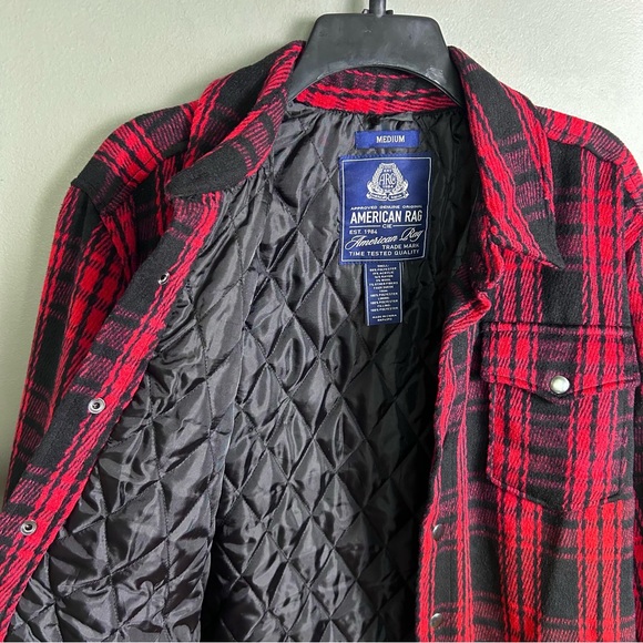 American Rag shacket shirt jacket men's Medium Buffalo plaid red snap quilted - Picture 11 of 12